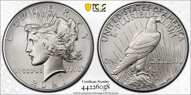2021 $1 Peace Dollar 100th Anniversary MS70