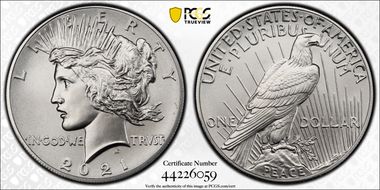 2021 $1 Peace Dollar 100th Anniversary MS70