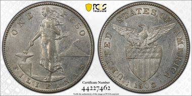 1908-S Peso KM-172  Ag AU55