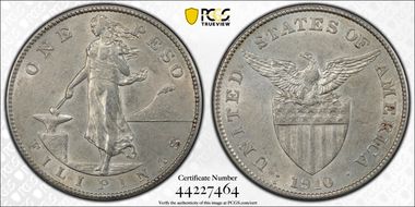 1910-S Peso KM-172  Ag AU55
