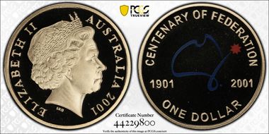 2001 $1 Centenary-Colorized PR69DCAM