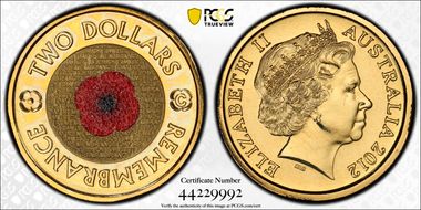 2012-C $2 Remembrance Day Colorized MS68