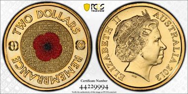 2012-C $2 Remembrance Day Colorized MS69