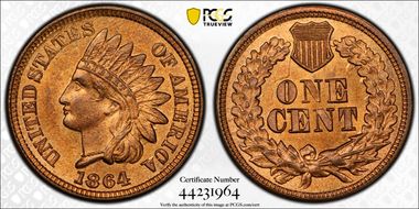 1864 1C Bronze MS65RB