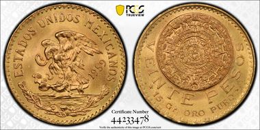 1959 20 Peso New Die Restrike MS67