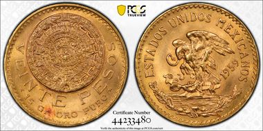 1959 20 Peso KM-478  Au MS66