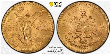 1947 50 Peso KM-481  Au MS64