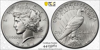 2021 $1 Peace Dollar 100th Anniversary MS70
