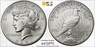 2021 $1 Peace Dollar 100th Anniversary MS70