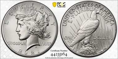 2021 $1 Peace Dollar 100th Anniversary MS69