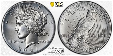 2021 $1 Peace Dollar 100th Anniversary First Strike MS70