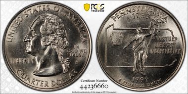 1999-D 25C Pennsylvania MS64