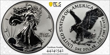2021-S $1 Silver Eagle Rev PR - Type 2 Designer Edition - First Strike PR70