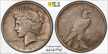 1921 $1 High Relief, Peace XF40