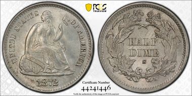 1872-S H10C Mintmark Above Bow MS63