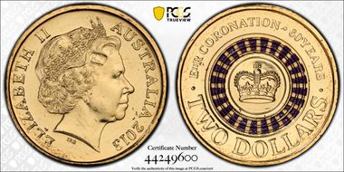2013 $2 Coronation Colorized MS67