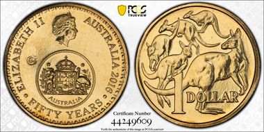 2016-C $1 50 Yrs Decimal Currency Canberra Counterstamp MS67