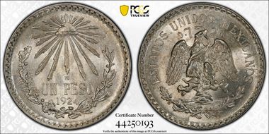 1924-M Peso KM-455  Ag MS62