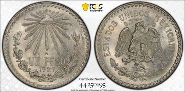 1927-M Peso KM-455  Ag MS64