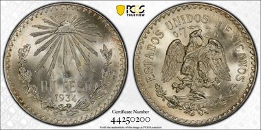 1934-M Peso KM-455 Ag MS66