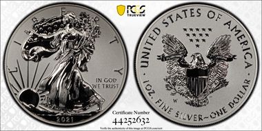 2021-W $1 Silver Eagle Rev PR - Type 1 Designer Edition - First Strike PR69