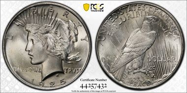 1925 $1 VAM 1T (5), Missing Ray MS66