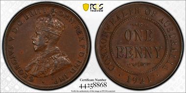 1921 1D Indian obverse AU58BN