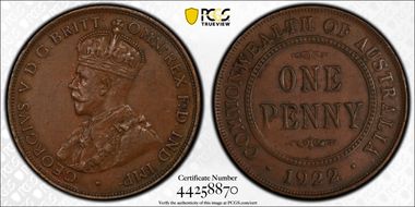1922 1D English obverse AU58BN