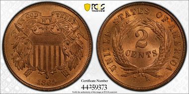 1865 2C Fancy 5 MS66+ RD