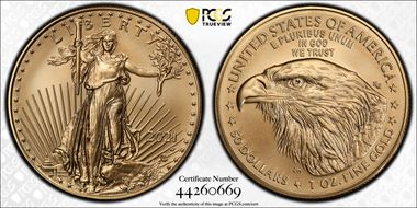 2021-W $50 Burnished Gold Eagle - Type 2 First Strike SP70