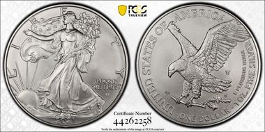 2021-W $1 Burnished Silver Eagle-Type 2 SP70