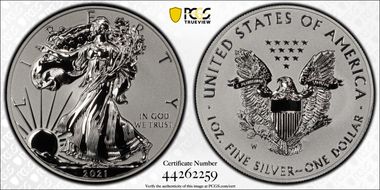 2021-W $1 Silver Eagle Rev PR - Type 1 Designer Edition PR70