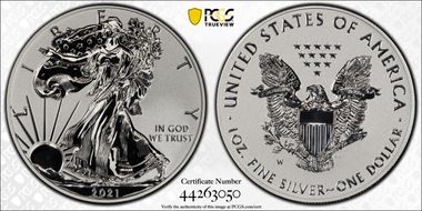 2021-W $1 Silver Eagle Rev PR - Type 1 Designer Edition PR70