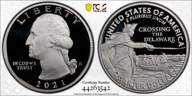 2021-S 25C Crossing the Delaware-Silver Limited Edition Proof Set - First Strike PR70DCAM