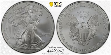 2008-W $1 Burnished Silver Eagle SP70