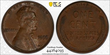 1955 1C Doubled Die Obverse XF45BN