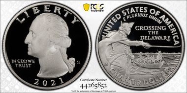 2021-S 25C Crossing the Delaware-Silver Limited Edition Proof Set - First Strike PR70DCAM