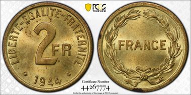 1944 2 Fr Gad-537 F-271 FRANCE MS63