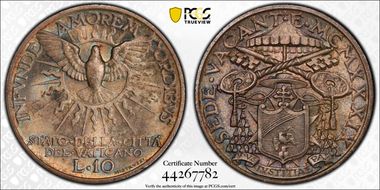 1939 10 Lire Sede Vacante MS65