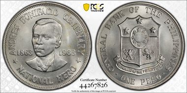 1963 Peso Andres Bonifacio KM-193  Ag MS65