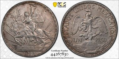 1910 Peso Caballito KM-453  Ag XF45