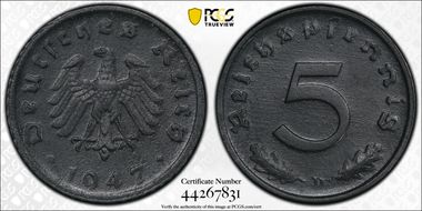 1947-D 5 Pfg J-374 AU58