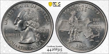 2000-D 25C Massachusetts MS65