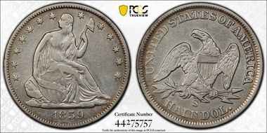 1859-S 50C WB-1 Large S Recut 1 VF30