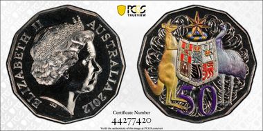 2012 50C Coat of Arms Colorized MS68