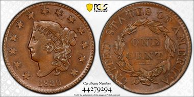 1830 1C N-5 Large Letters MS62BN