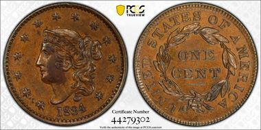 1834 1C N-4 Lg 8 Sm St Med Lt AU55BN