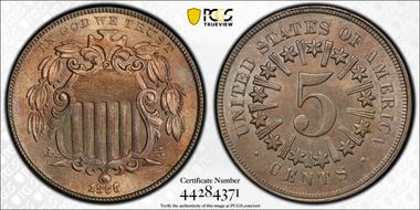 1866 5C Rays MS63