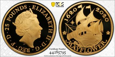 2020 £25 Mayflower 400th Anniversary U.S Gold Proof Set PR70DCAM