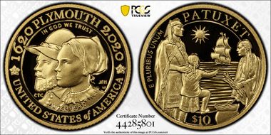 2020-W $10 Mayflower 400th Anniversary PR70DCAM